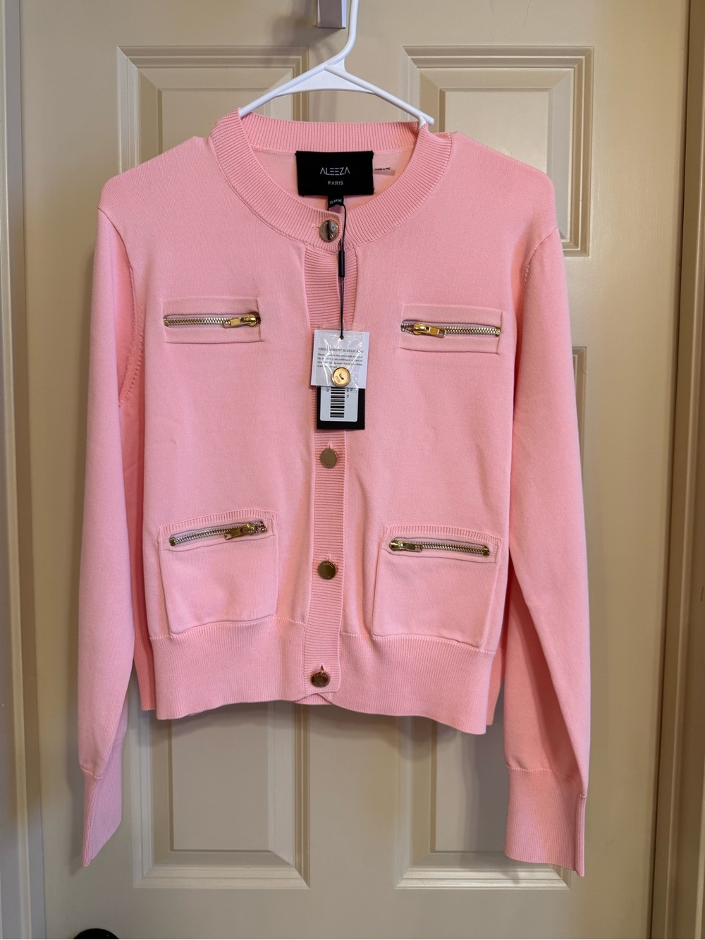 ALEXA Paris Pink Zip-Pocket Cardigan